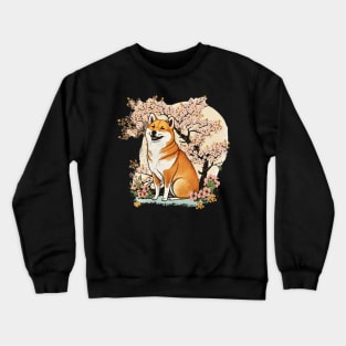 Shiba Inu Dog, with Cherry Blossom Moon, Dog Lover Crewneck Sweatshirt